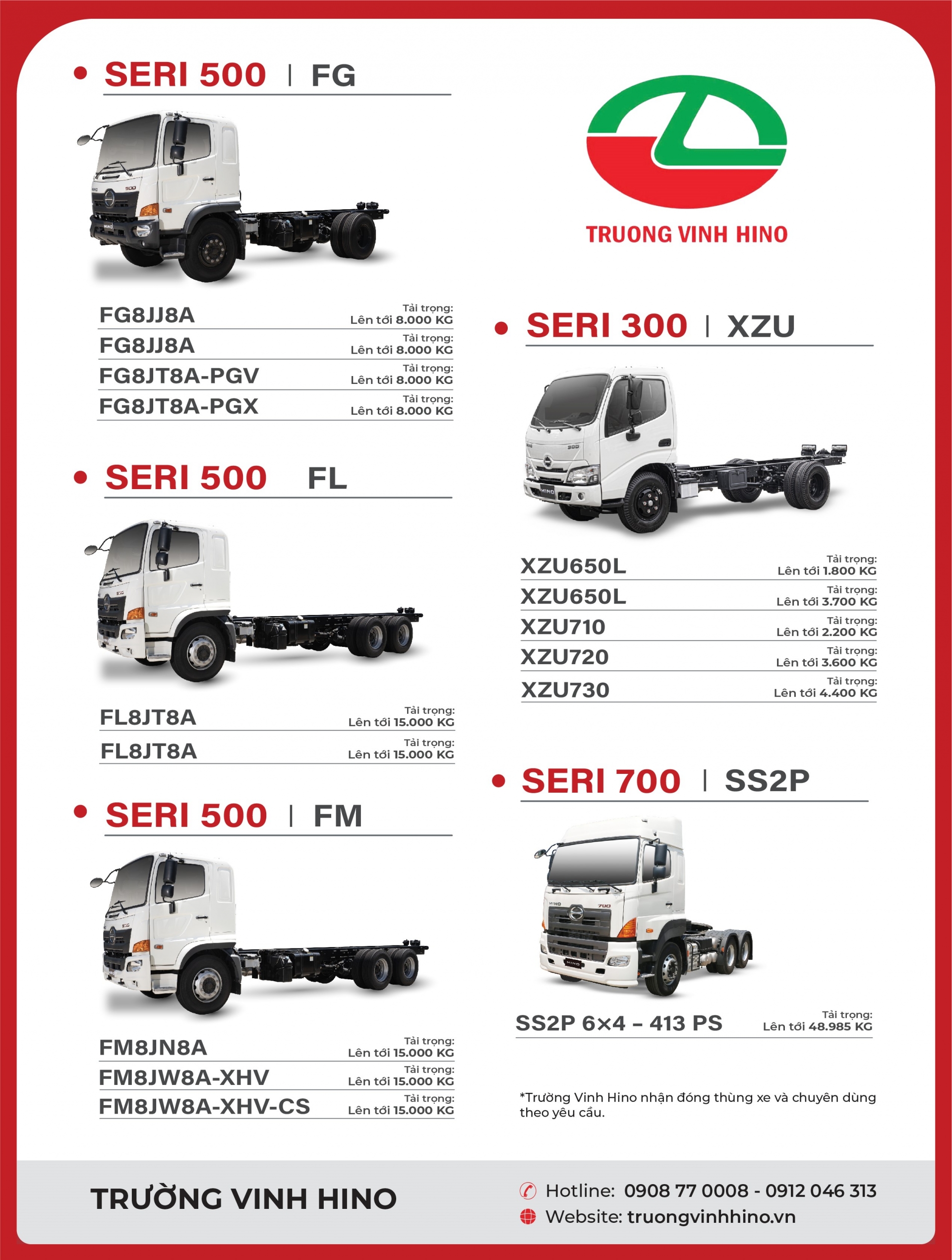 Các dòng xe tải đang có mặt tại Trường Vinh Hino